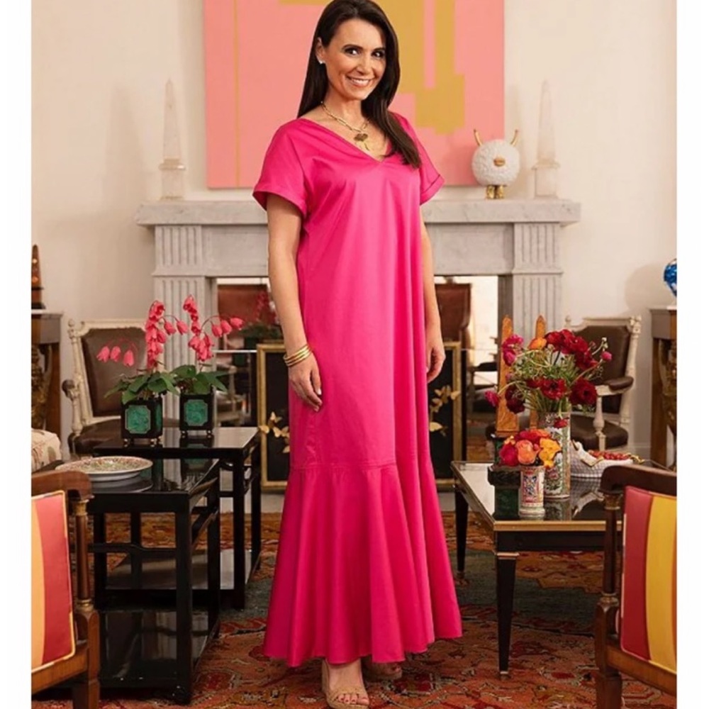 Antonio Melani Kimberly Whitman Myrna V-Neck Short Sleeve Flounce Hem Maxi Dress